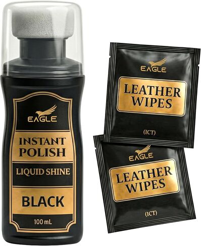 Eagle Liquid Shoe Polish Instant Shine – Quick-Dry Leather Polish with Built-In Sponge Applicator & 2 Cleaning Wipes in Saudi Arabia