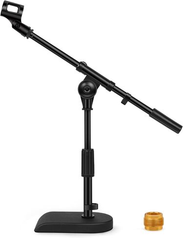 InnoGear Adjustable Desk Microphone Stand, Weighted Base with Soft Grip Twist Clutch, Boom Arm, 3/8/'' and 5/8/'' Threaded Mounts for Blue Yeti and Blue Snowball, Kick Drums, Guitar Amps, Black in Saudi Arabia