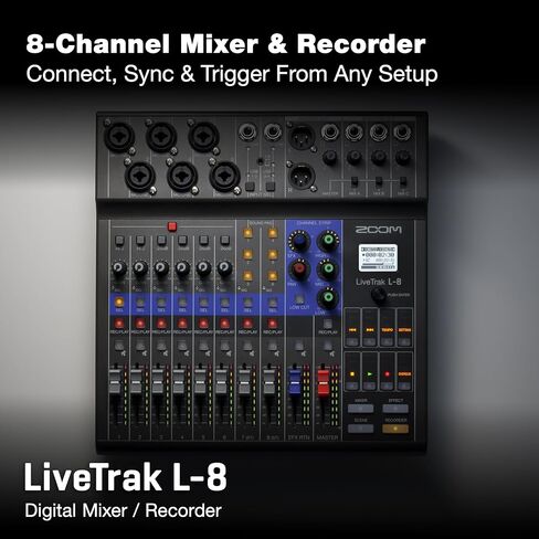 مسجل بودكاست Zoom LiveTrak L-8، يعمل بالبطارية، خلاط ومسجل رقمي، خلاط موسيقى، مدخل هاتف، وسادات صوت، 4 مخارج لسماعات الرأس، واجهة صوت 12 مدخل/4 مخارج، موازن صوت وتأثيرات مدمجة in Kuwait