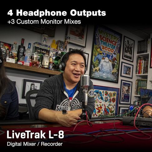 مسجل بودكاست Zoom LiveTrak L-8، يعمل بالبطارية، خلاط ومسجل رقمي، خلاط موسيقى، مدخل هاتف، وسادات صوت، 4 مخارج لسماعات الرأس، واجهة صوت 12 مدخل/4 مخارج، موازن صوت وتأثيرات مدمجة in Kuwait