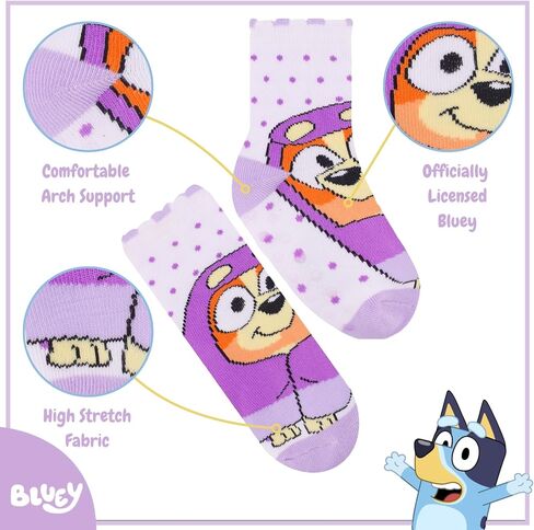 Bluey Socks 10 Pack Toddler Socks with Grips for Boys and Girls 2T–4T – Non Slip Crew Socks – Great Gifts Set in Saudi Arabia