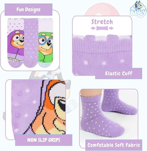 Bluey Socks 10 Pack Toddler Socks with Grips for Boys and Girls 2T–4T – Non Slip Crew Socks – Great Gifts Set in Saudi Arabia