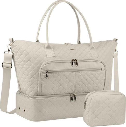HOTOR Travel Duffle Bag for Women - Carry on Bag with Toiletry Pouch & Shoe Compartment, Large Overnight Weekender Bags for Gym, Business Trips, Sports and Hospital, Black, 17.3" x 7.9" x 13.4" in Saudi Arabia