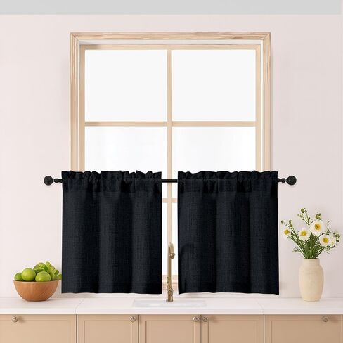 Gwine Natural Kitchen Curtains 24 Inch Length 2 Panels, Light Filtering Textured Short Half Window Cafe Curtains, Modern Soft Small Window Drapes for Bathroom Basement Bedroom, 30Wx24L inch, 2PCS in Saudi Arabia