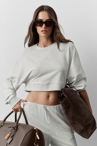 Alo Yoga Cropped Sway Crew Neck Pullover - White Heather in Kuwait