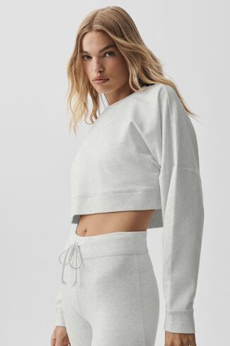 Alo Yoga Cropped Sway Crew Neck Pullover - White Heather in Kuwait