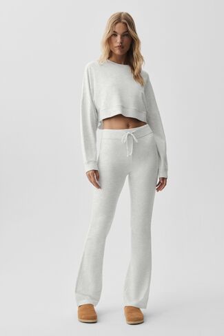 Alo Yoga Cropped Sway Crew Neck Pullover - White Heather in Kuwait