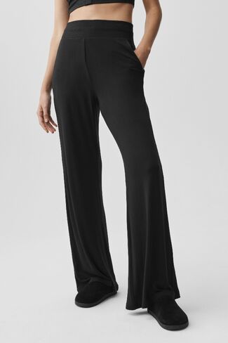 Alo Yoga Semi-Sheer Delicate Lounge Flare Pant (Long) - Black in Kuwait