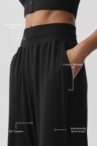 Alo Yoga Semi-Sheer Delicate Lounge Flare Pant (Long) - Black in Kuwait