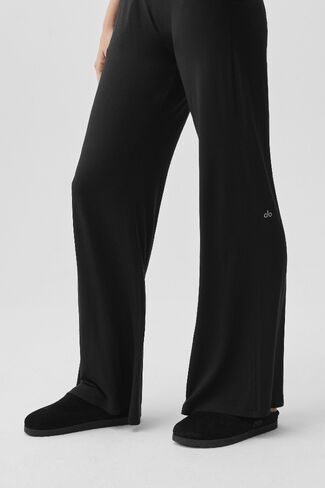 Alo Yoga Semi-Sheer Delicate Lounge Flare Pant (Long) - Black in Kuwait