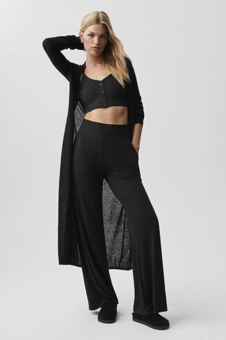 Alo Yoga Semi-Sheer Delicate Lounge Flare Pant (Long) - Black in Kuwait