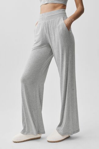 Alo Yoga Semi-Sheer Delicate Lounge Flare Pant (Long) - Athletic Heather Grey in Kuwait