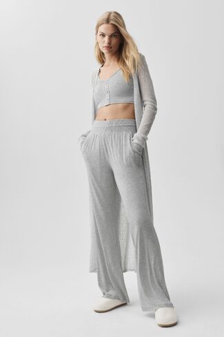 Alo Yoga Semi-Sheer Delicate Lounge Flare Pant (Long) - Athletic Heather Grey in Kuwait