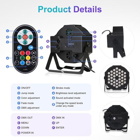 DJ Lights, Kebert 36 Led Par Lights， DJ Stage Lights with Remote Control and DMX, 1W RGB Sound Activated Stage Lights, 9 Modes Par Led Flood Lights for Wedding Bar Party DJ Show -4 Pack in Saudi Arabia