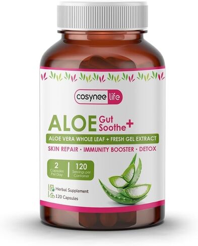 Aloe Vera Leaf Extract 300mg | 15% Acemannan & Low Aloin | 120 Organic Aloe Fresh Gel Pills/Caps | Herbal Supplement for Skin, Immunity & Detox in Saudi Arabia