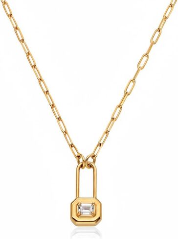 OAK & LUNA - Lock & Luna Oval/Round/Emerald Cut 0.3ct Moissanite Charm Necklace – 18K Gold Vermeil or Sterling Silver Pendant with 16″/18″/20″ Chain in Saudi Arabia