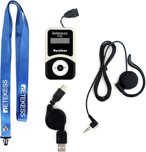 Retekess T131 Wireless Tour Guide System Receiver with 3.5mm One-Side Earphone, 99 Channels, Audio Translation System for Church School Training Court Factory (Use with T130 Transmitter) in Saudi Arabia