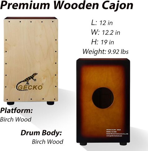 صندوق قرع خشبي من GECKO Cajon BOX، مع أوتار جيتار داخلية قابلة للتعديل، ضمان لمدة عامين in Kuwait