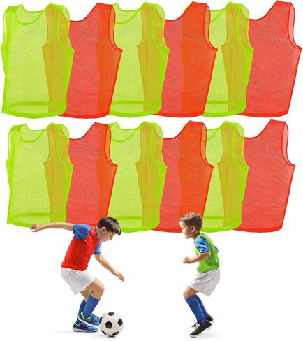اخرج! Scrimmage Vest Pinnies 12pk باللون الأحمر والأزرق - مقاسات الشباب والمراهقين والبالغين - قمصان شبكية من النايلون لأي رياضة in Kuwait