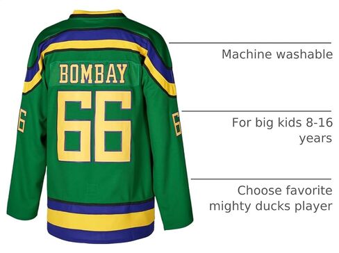 قمصان جيرسي للأطفال من جيرسيه فيلم هوكي الجليد للشباب Mighty Ducks باللون الأخضر/الأبيض in Kuwait