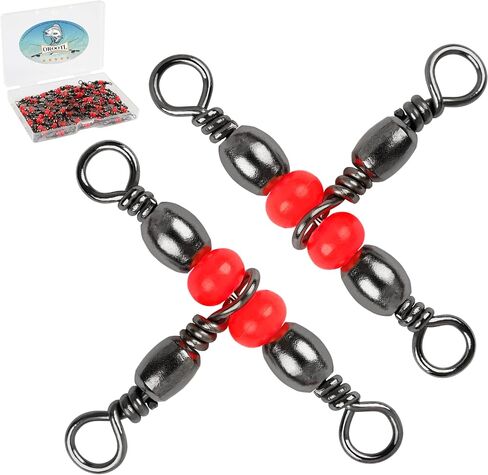 OROOTL 3 Way T-Turn Fishing Swivels, 60pcs Barrel Triple Swivel Cross Line 3 Way Swivels with Red Fishing Beads 20LB-100LB Three Way Swivel Fishing Tackle Connector for Freshwater Saltwater in Saudi Arabia