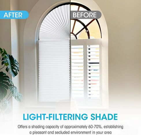 Arch Window Light Fully Blocking Pleated Shade Blinds for semi-Circle Arch Window, 2PCS Arch Light Filtering Pleated Fabric Shade, Easy to Cut and Install, 72" x 36" in Saudi Arabia