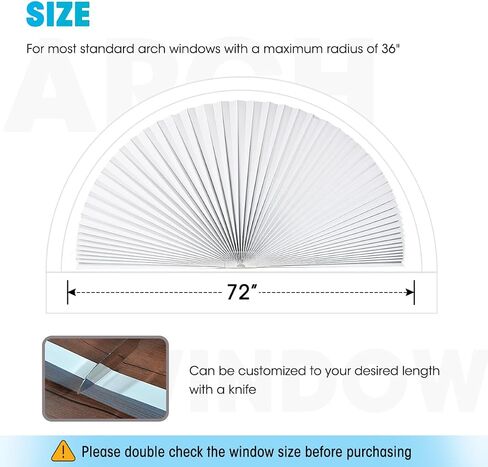 Arch Window Light Fully Blocking Pleated Shade Blinds for semi-Circle Arch Window, 2PCS Arch Light Filtering Pleated Fabric Shade, Easy to Cut and Install, 72" x 36" in Saudi Arabia