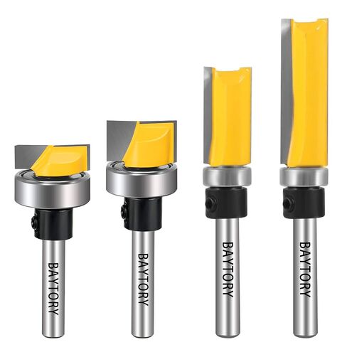 BAYTORY Professional Pattern Flush Trim Router Bit Set with 1/4 inch Shank | 4Pcs 1/2" Cutting Diameter Carbide Bits with Top Bearing Prevent Tear-Out, Template Guide Woodworking Milling Cutter Tool in Saudi Arabia