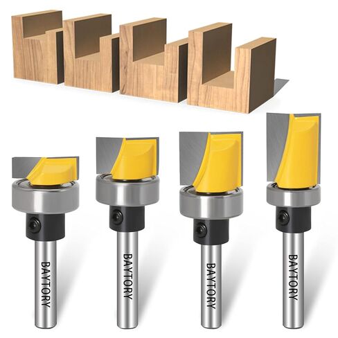 BAYTORY Professional Pattern Flush Trim Router Bit Set with 1/4 inch Shank | 4Pcs 1/2" Cutting Diameter Carbide Bits with Top Bearing Prevent Tear-Out, Template Guide Woodworking Milling Cutter Tool in Saudi Arabia