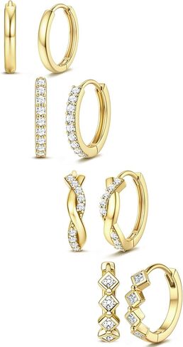 THUNARAZ Small Gold Hoop Earrings for Women Hypoallergenic 14k Gold Plated Huggie Hoop Earrings Set for Multiple Piercings Trendy Twisted Cute Cartilage Hoops Earring Stacks Jewelry Gifts in Kuwait