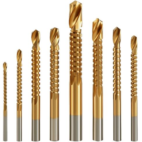 YUENTOEN تويست حفر بت - 8 قطع مجموعة ثقب مسنن، التيتانيوم مطلي HSS حاد 3-10 مم نجارة منشار ثقب حلزوني منشار ثقب لخشب النجارة الصلب المعادن البلاستيك المسمار ثقب المنشار in Kuwait