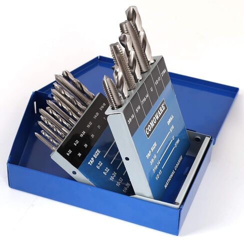 COMOWARE Drill and Tap Sets, HSS Jobber Length Drill Bits with Metal Indexed Case | 18-Piece, 6-32 to 1/2"-13 Tap Sizes in Saudi Arabia