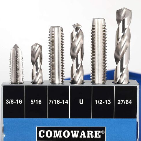 COMOWARE Drill and Tap Sets, HSS Jobber Length Drill Bits with Metal Indexed Case | 18-Piece, 6-32 to 1/2"-13 Tap Sizes in Saudi Arabia