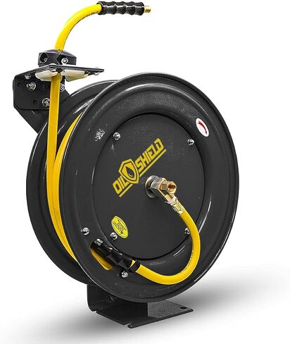 OIL SHIELD OSR3875 20 ga. Retractable Hose Reel with 3/8" x 75' Air Hose, 3' Lead-in Hose, Next-Gen Ultra-Light and Super Strong Rubber, 12 Point Ratchet System in Kuwait