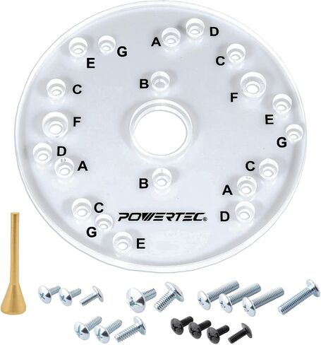 POWERTEC 71369 Router Base Plate with Centering Pin | 6-1/2" Diameter, 5/16" Thick |Letter-Marked Pre-Drilled Holes in Saudi Arabia