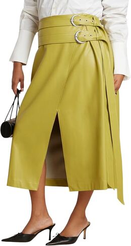 ELOQUII Women's Plus Size Double Belt Wrap Faux Leather Skirt in Saudi Arabia