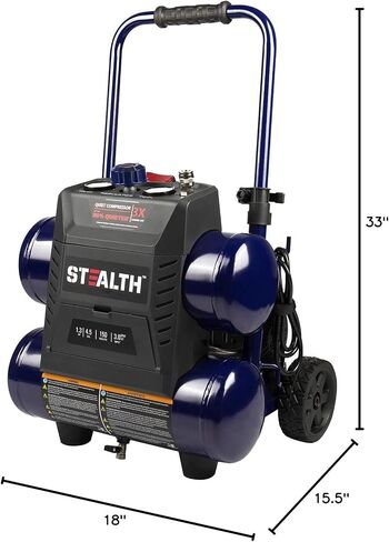 Stealth 4.5 Gallon Ultra Quiet Air Compressor,1.3 HP Oil-Free Peak 150 PSI 65 Decibel Air Compressor,4 CFM @ 40 PSI 3 CFM @ 90 PSI Silent Portable Long Life Electric Air Compressor W/ Wheel for Garage in Kuwait