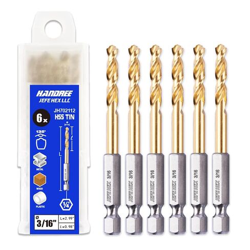 6-Piece 3/16" Twist Drill Bits HSS Hex Shank Drill Bit, 135 Degree Easy Cut Split Point for Drilling in Steel, Copper, Aluminum, Zinc Alloy, Wood, Plastic, Quick Change Design. in Saudi Arabia