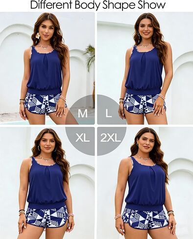 DaiLiWei Blouson Tankini المايوه للنساء قطعتين تحكم في البطن ثوب السباحة تغطية كاملة متواضعة لباس سباحة مع شورت in Kuwait