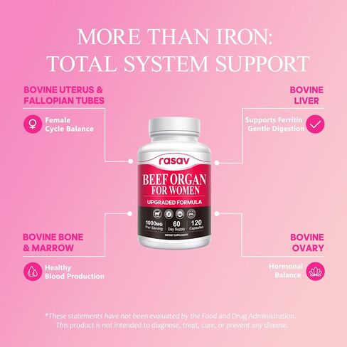 Beef Organ Supplement for Women - Supports Hormone, Ferritin, Energy, Skin - Ovary, Uterus, Liver & More Female-Optimized Formulate - 100% Grass Fed, Pasture Raised - 3rd Party - 120 Capsules in Saudi Arabia