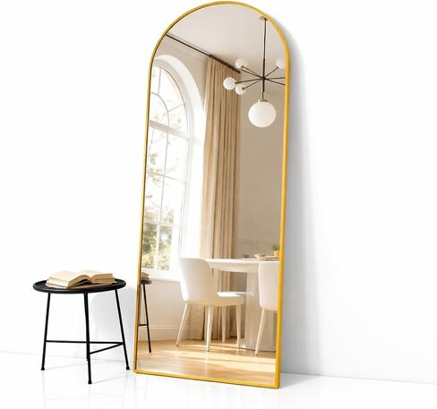Simple Deluxe 47x14 Arched Full Length Mirror Over The Door, Wall Mounted Full Body Mirror, Modern Gold Aluminum Alloy Frame, HD Reflection, for Bedroom, Living Room, Entryway, Gold in Saudi Arabia