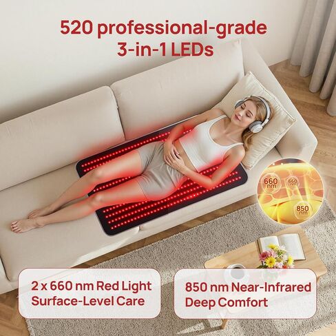 Red Light Therapy for Body, 24" x 12" Large Size (250 LEDs) Near Infrared Red Light Therapy Mat, 660nm&850nm, Adjustable Timer and Power Levels, Sweat-Resistant & Easy-Clean for Pain Relief in Saudi Arabia