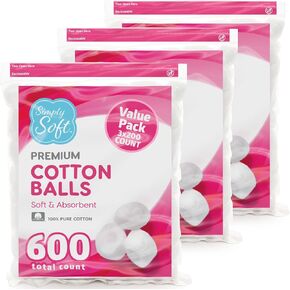 Simply Soft Premium Cotton Balls, 100% Pure Cotton, Absorbent, 200 Count (Pack of 3) in Kuwait
