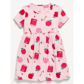 Old Navy Printed Short-Sleeve Ribbed Dress for Toddler Girls - Pink Apple in Kuwait