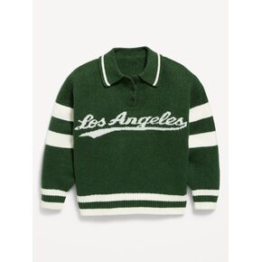 Old Navy Oversized Long-Sleeve Rugby Polo Sweater for Girls - Field of Greens in Kuwait