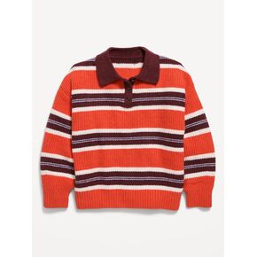Old Navy Oversized Long-Sleeve Rugby Polo Sweater for Girls - Red Stripe in Kuwait