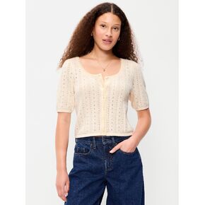 Old Navy Seaside Cotton Short-Sleeve Button-Down Sweater - Creme De La Creme in Kuwait