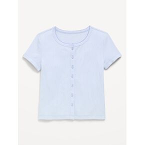 Old Navy Fitted Short-Sleeve Ribbed Button-Front Top for Girls - Contrail in Kuwait