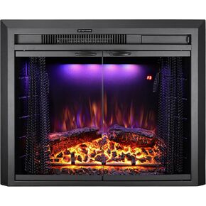 Benrocks 25'' Electric Fireplace Inserts with Glass Door, Recessed Electric Fireplace Heater with Fire Crackling Sound, Adjustable Top Light & Flame Speed, Overheating Protection, 750/1500W Black in Kuwait