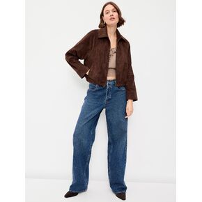 Old Navy Full-Zip Faux-Suede Harrington Jacket - Dark Brown in Kuwait